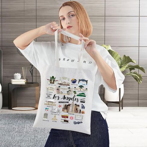BWWKTOP Los Angeles Canvas Tote Bag Los Angeles Souvenirs Gifts Los Angeles Shopping Bag Los Angeles Vacation Gifts in Saudi Arabia