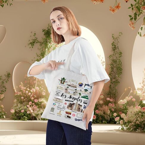 BWWKTOP Los Angeles Canvas Tote Bag Los Angeles Souvenirs Gifts Los Angeles Shopping Bag Los Angeles Vacation Gifts in Saudi Arabia