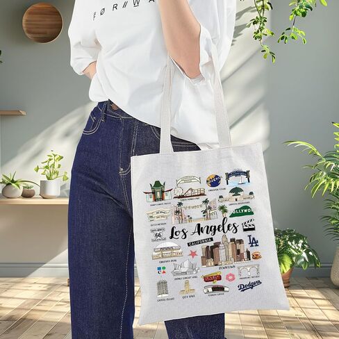 BWWKTOP Los Angeles Canvas Tote Bag Los Angeles Souvenirs Gifts Los Angeles Shopping Bag Los Angeles Vacation Gifts in Saudi Arabia