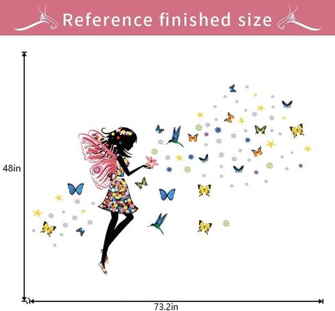 Supzone Butterfly Girl Wall Stickers Flowers Fairy Wall Decal Removable Vinyl Wall Art Stickers for Girls Baby Nursery Kids Bedroom Living Room Bathroom Wall Decor Mural… in Kuwait