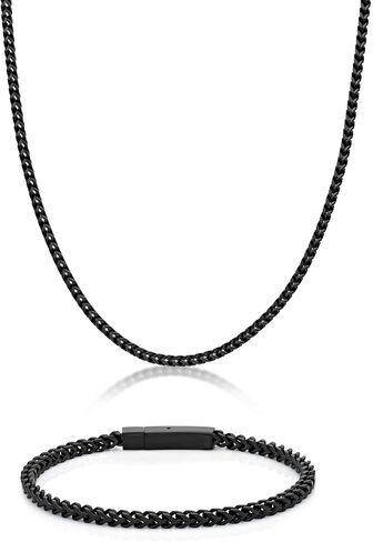 Metro Jewelry 22 to 24 Inches Long Thick Foxtail Chain Necklace and Bracelet Set for Men in Stainless Steel with Yellow Gold, Antique or Black Ion Plating 4 mm Wide Jewelry Set in Saudi Arabia