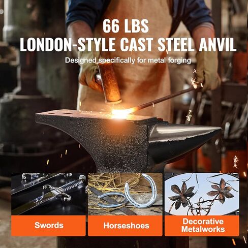 VEVOR Single Horn Anvil, 66Lbs Cast Steel Anvil, High Hardness Rugged Round Horn Anvil Blacksmith, with Round and Square Hole, Large Countertop and Stable Base, Metalsmith Tool for Bending and Shaping in Saudi Arabia