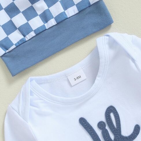 aporake Newborn Boy Outfit Baby Boy Fall Clothes Letter Print Romper Checkerboard Pants Color Block Clothing Sets in Saudi Arabia