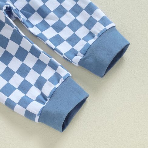 aporake Newborn Boy Outfit Baby Boy Fall Clothes Letter Print Romper Checkerboard Pants Color Block Clothing Sets in Saudi Arabia