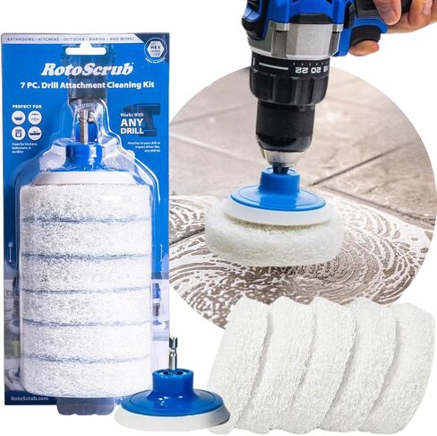 7 Pack Multi-Purpose Drill Brush Kit for Cleaning Bathrooms, Showers, Tubs, Tile, Floors, Sinks, Toilets, Grout and Grime Removal, Reversible Blue and White Scrub Pads in Saudi Arabia