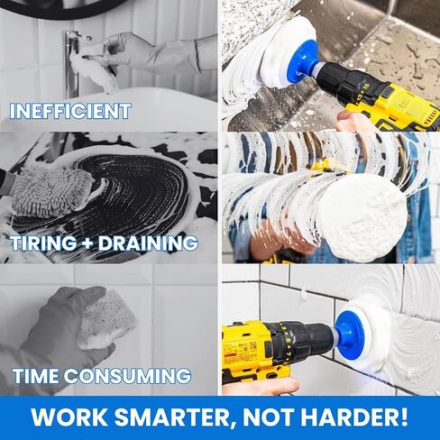 7 Pack Multi-Purpose Drill Brush Kit for Cleaning Bathrooms, Showers, Tubs, Tile, Floors, Sinks, Toilets, Grout and Grime Removal, Reversible Blue and White Scrub Pads in Saudi Arabia
