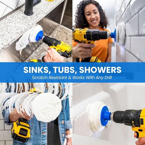 7 Pack Multi-Purpose Drill Brush Kit for Cleaning Bathrooms, Showers, Tubs, Tile, Floors, Sinks, Toilets, Grout and Grime Removal, Reversible Blue and White Scrub Pads in Saudi Arabia