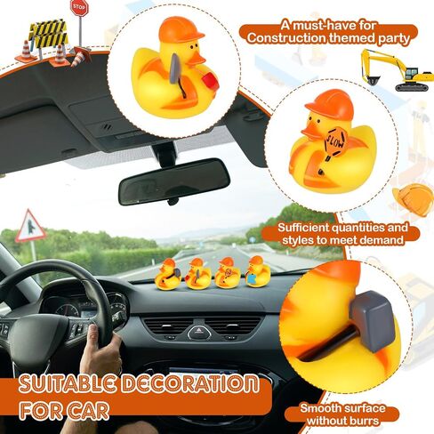 DEEKIN 50 Pcs Construction Worker Rubber Ducks 4 Styles 2" Orange Hat Rubber Ducks Bulk Cool Bath Tub Pool Duck Bath Toy for Car Birthday Party Favors Swimming Gifts Decoration in Saudi Arabia