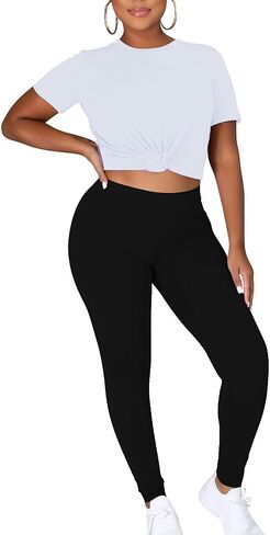 TOPONSKY Women Two Piece Workout Outfits Sports Long-Pants & Short-Top Sets in Kuwait