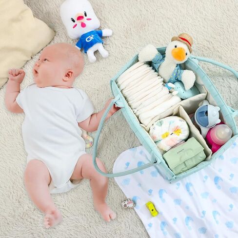 منظم علبة حفاضات الأطفال من كلير وورلد، سلة تخزين الحضانة، هدية لاستحمام الطفل، منظم علبة السيارة، منظم تخزين الطفل للحفاضات ومستلزمات الأطفال حديثي الولادة، أخضر شاحب in Kuwait