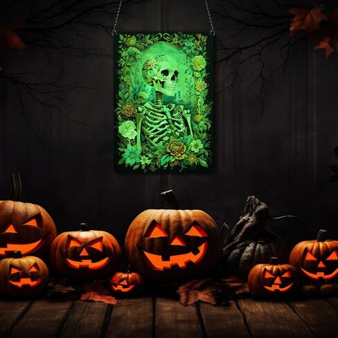 2024 Halloween Acrylic Decorations Glow in the Dark Halloween Skull Wall Art Decor Fluorescence Wall Sign Luminous Door Wall Hanging Ornament for Home Outdoor Indoor Decoration Supplies (7.9"/20cm) in Saudi Arabia