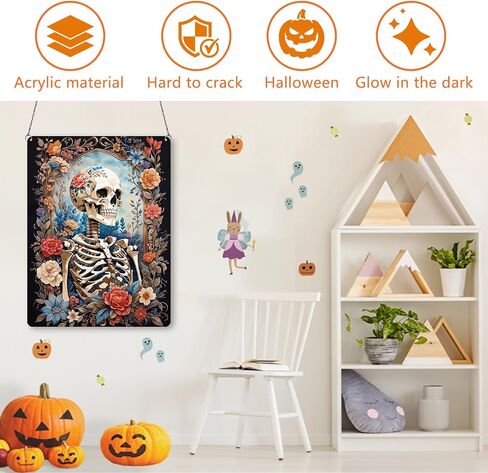 2024 Halloween Acrylic Decorations Glow in the Dark Halloween Skull Wall Art Decor Fluorescence Wall Sign Luminous Door Wall Hanging Ornament for Home Outdoor Indoor Decoration Supplies (7.9"/20cm) in Saudi Arabia