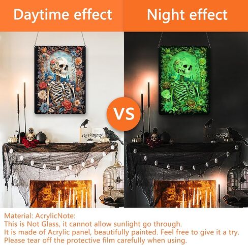 2024 Halloween Acrylic Decorations Glow in the Dark Halloween Skull Wall Art Decor Fluorescence Wall Sign Luminous Door Wall Hanging Ornament for Home Outdoor Indoor Decoration Supplies (7.9"/20cm) in Saudi Arabia