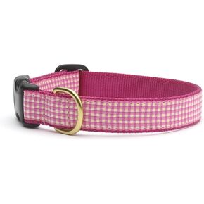 Up Country Pink Gingham Dog Collar, Large (15 to 21 inches) 1 inch Wide Width