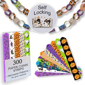300 Paper Chain Strips for Crafting. No Glue or Tape Needed. Kid Friendly & Family Fun. 10 Bright Colors, Cardstock. Yields Over 50 Feet of Paper Chains for Party Decorations (Bright Colors)