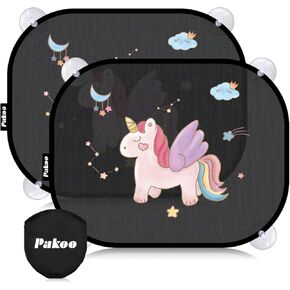 Pakoo Car Sun Shade Baby with UV Protection, Car Window Sun Shade for Children with Cute Animal Motifs, 2 Pack - 17.7 x 14 inches
