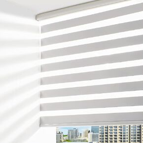 JOWBOOW Cordless Zebra Blinds for Windows - 34" W X 72" H (White) Dual Layer Light Filtering Blackout Roller Shades, Easy Pull Down Privacy, Day and Night Blinds for Home & Office