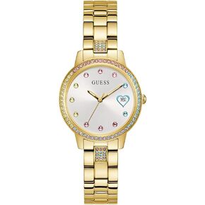 GUESS Women's 34mm Watch - Silver Tone Bracelet White Dial Silver Tone Case