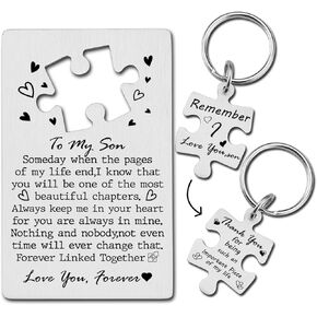 YODOCAMP to My Husband Wallet Card Valentines Anniversary Love Note Metal Wallet Insert Gift for Him Boyfriend, Sentimental Long Distance Puzzle Piece Keychain Engraved Set PTK04