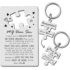YODOCAMP to My Husband Wallet Card Valentines Anniversary Love Note Metal Wallet Insert Gift for Him Boyfriend, Sentimental Long Distance Puzzle Piece Keychain Engraved Set PTK04