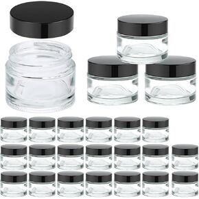 Gakshzbds Glass Jars with Lids 2 oz 5 pack-Clear Small Glass Jar with Black Lids,Small Glass Travel Containers with Lids and Inner Liners Upgraded Mouth Design