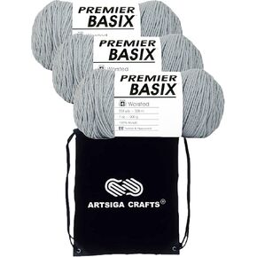 Premier Yarns Basix Forest Green 1115-39 (3-Skeins - Same Dye Lot) Worsted Medium #4 Acrylic Yarn for Crocheting and Knitting with Project Bag
