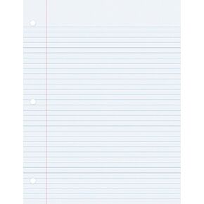 School Smart 3-Hole Punched Filler Paper w/Red Margin, 8-1/2 x 11 Inches, College Ruled, 200 Sheets, White