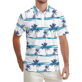 ELETOP Men's Golf Polo Shirts Short Sleeve Moisture Wicking Hawaiian Tropical Polos Performance Golf Shirts for Men Dry Fit