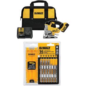 DEWALT DCS331M1 20V Max Lithium Ion Jigsaw Kit with DEWALT DW3741C 10-Piece T-Shank Jig Saw Blade Set w/Case