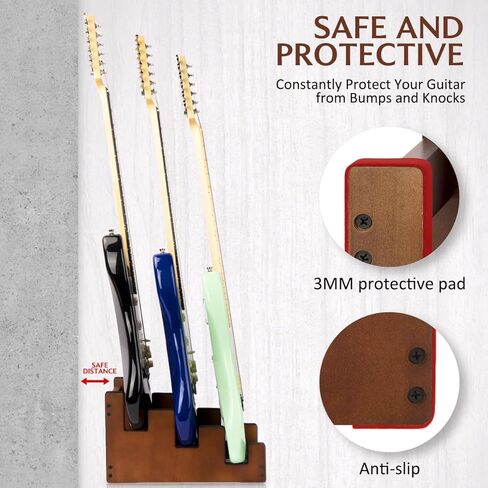 حامل جيتار متعدد، 3 حوامل، موفر للمساحة، حامل جيتار أرضي للعرض الأمامي، حامل جيتار متعدد مبطن للمنزل، الاستوديو، GS-2 (لـ 2 كهربائي + 1 صوتي) in Kuwait