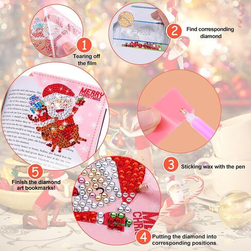BSRESIN Christmas Diamond Art Bookmarks, 4 PCS Cute Diamond Art Bookmarks for Book Lovers, Christmas Gift DIY Diamond Art Accessories, Diamond Art Kits for Adults in Kuwait