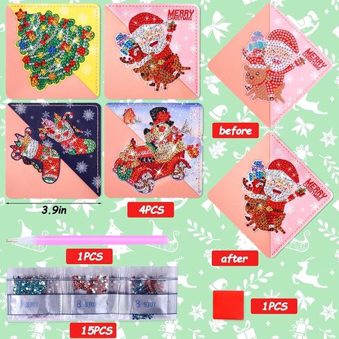 BSRESIN Christmas Diamond Art Bookmarks, 4 PCS Cute Diamond Art Bookmarks for Book Lovers, Christmas Gift DIY Diamond Art Accessories, Diamond Art Kits for Adults in Kuwait