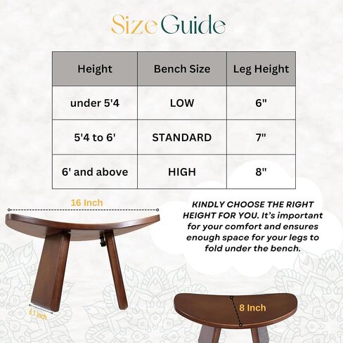 Sensa Meditation Bench, Wooden Kneeling Stool, Portable with Travel Bag, Foldable, Ergonomic & Durable Design, Comfort Chair for Deeper & Longer Meditation, Perfect for Yoga, Prayer, Seiza (6 inch) in Saudi Arabia