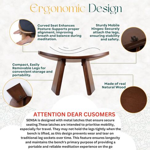 Sensa Meditation Bench, Wooden Kneeling Stool, Portable with Travel Bag, Foldable, Ergonomic & Durable Design, Comfort Chair for Deeper & Longer Meditation, Perfect for Yoga, Prayer, Seiza (6 inch) in Saudi Arabia