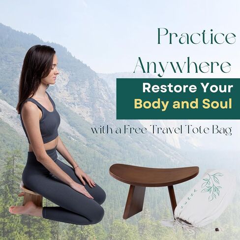 Sensa Meditation Bench, Wooden Kneeling Stool, Portable with Travel Bag, Foldable, Ergonomic & Durable Design, Comfort Chair for Deeper & Longer Meditation, Perfect for Yoga, Prayer, Seiza (6 inch) in Saudi Arabia