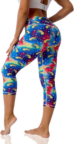 Women's Yoga Pants Capri Leggings for Women Compression Leggings Colorful Patterned Tummy Control Workout Leggings in Kuwait