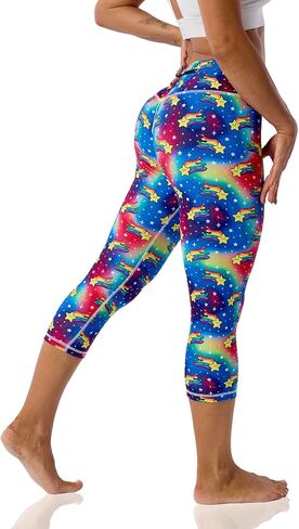 Women's Yoga Pants Capri Leggings for Women Compression Leggings Colorful Patterned Tummy Control Workout Leggings in Kuwait
