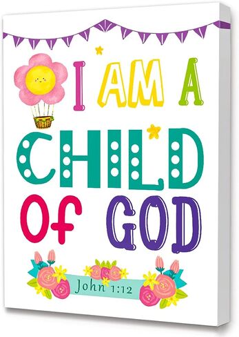 لوحة فنية ملونة من القماش بطبعة كلمة "Jesus Loves The Little Children" لديكور المنزل المسيحي وغرفة النوم وغرفة الاطفال والفصول الدراسية والحضانة والكنيسة، هدايا مسيحية للاطفال، 14 × 11 انش in Kuwait