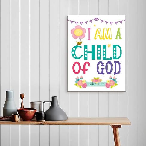 لوحة فنية ملونة من القماش بطبعة كلمة "Jesus Loves The Little Children" لديكور المنزل المسيحي وغرفة النوم وغرفة الاطفال والفصول الدراسية والحضانة والكنيسة، هدايا مسيحية للاطفال، 14 × 11 انش in Kuwait