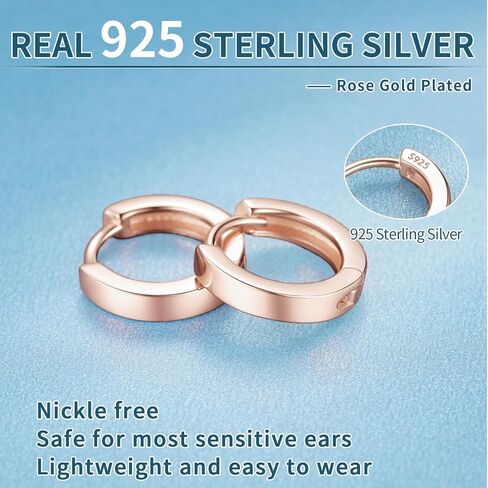 ChicSilver 925 Sterling Silver Cubic Zirconia Small Huggie Hoop Earrings for Women, Diameter 10MM, Silver/Gold/Rose Gold in Saudi Arabia