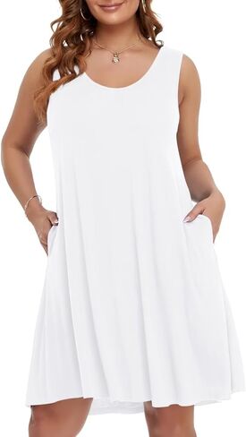 BELAROI Women Plus Size Sundress Summer Casual Sleeveless Tshirt Dress Paisley Print Scoop Neck Swing Tank Dresses with Pockets Beach Swimsuit Cover up(1X,Flower55) in Saudi Arabia
