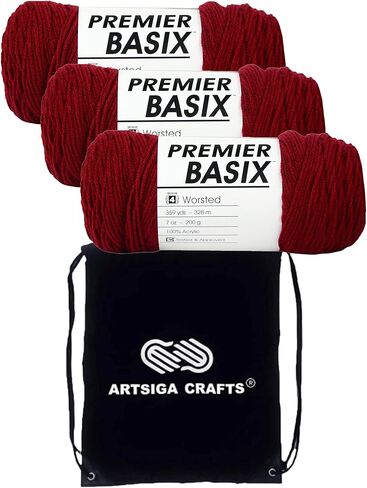 Premier Yarns Basix White 1115-01 (6-Skeins - نفس مجموعة الصبغة) خيوط أكريليك متوسطة #4 للحياكة والحياكة - حزمة مع 1 حقيبة مشروع Artsiga Crafts in Kuwait
