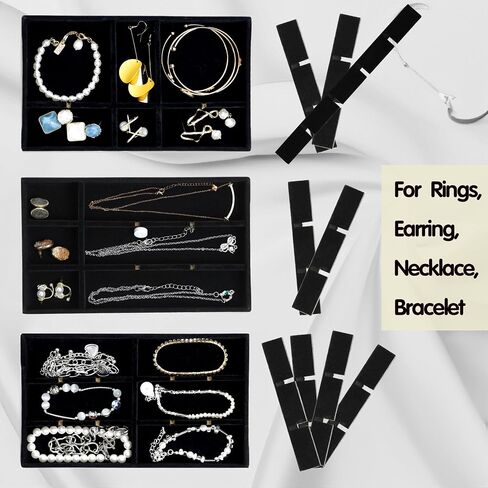 Set of 8 Stackable Jewelry Organizer Trays with 1 Lid for Drawer & Dresser Organizer, Adjustable Velvet Jewelry Box Tray Earring Organizer Necklace Storage Ring Bracelet Display Case (Beige) in Saudi Arabia