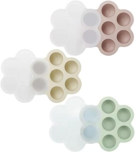 PandaEar 3 Pack Baby Food Freezer Tray with Lids, Silicone Baby Fruit Food Feeder Teether Tray, Baby Food Storage Container Ice Cube Tray Maker for Homemade Baby Food (Blue/Green/Carnation) in Saudi Arabia