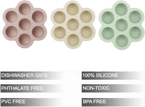 PandaEar 3 Pack Baby Food Freezer Tray with Lids, Silicone Baby Fruit Food Feeder Teether Tray, Baby Food Storage Container Ice Cube Tray Maker for Homemade Baby Food (Blue/Green/Carnation) in Saudi Arabia