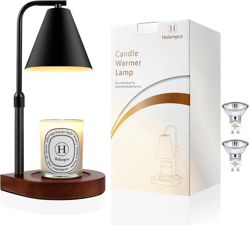 Holampco Candle Warmer Lamp, Adjustable Height Candle Lamp Warmer with Timer, Electric Dimmable Wax Melt Warmer for Jar Candles with 2 Bulbs, Gifts for Mom, Bedroom Home Decor Aesthetic (Black) in Kuwait