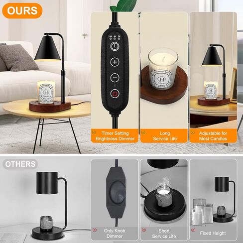 Holampco Candle Warmer Lamp, Adjustable Height Candle Lamp Warmer with Timer, Electric Dimmable Wax Melt Warmer for Jar Candles with 2 Bulbs, Gifts for Mom, Bedroom Home Decor Aesthetic (Black) in Kuwait