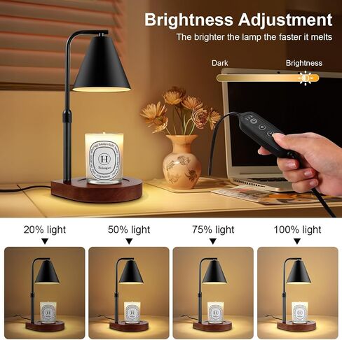 Holampco Candle Warmer Lamp, Adjustable Height Candle Lamp Warmer with Timer, Electric Dimmable Wax Melt Warmer for Jar Candles with 2 Bulbs, Gifts for Mom, Bedroom Home Decor Aesthetic (Black) in Kuwait
