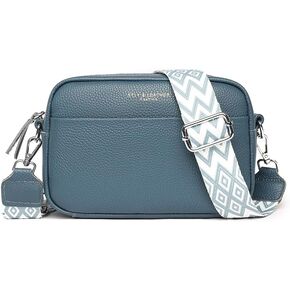 Camera Crossbody Bag for Women Genuine Leather Wide Strap Shoulder Bag Purse Trendy Design Camera Purse Crossbody Top Zip in Kuwait