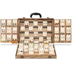 Earring Display for Selling, Portable Wood Jewelry Display Case, Large Capacity Jewelry Display for Selling, Earring Card Holder Organizer with Lock for Earrings, Bracelets, Necklaces